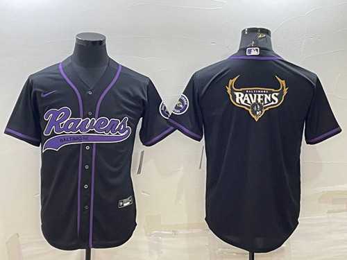 Mens Baltimore Ravens Black Team Big Logo With Patch Cool Base Stitched Baseball Jersey